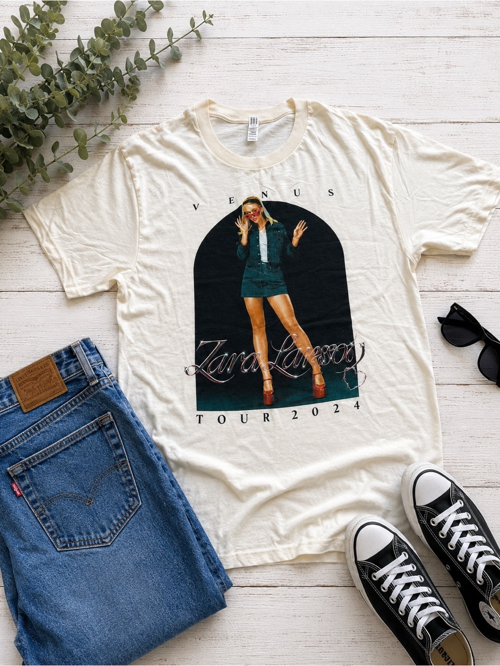 Zara Larsson Venus Tour 2024 Graphic Tee Double Sided Concert Shirt Cream Unisex